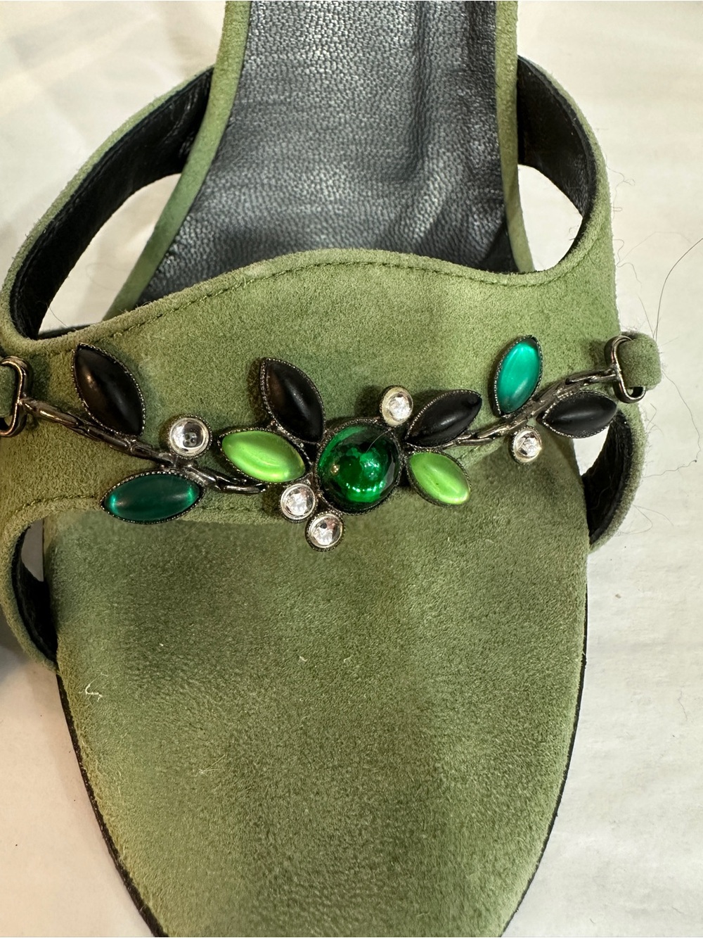 Charles David Olive Green Suede Gem-Embellished Mules - Picture 6 of 6
